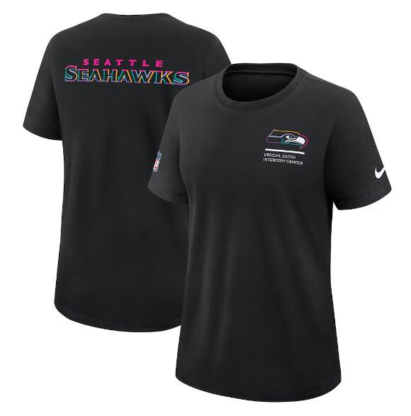 Women's Seattle Seahawks Black 2025 Crucial Catch T-Shirt(Run Small) Women's Seattle Seahawks Black 2025 Crucial Catch T-Shirt(Run Small)
